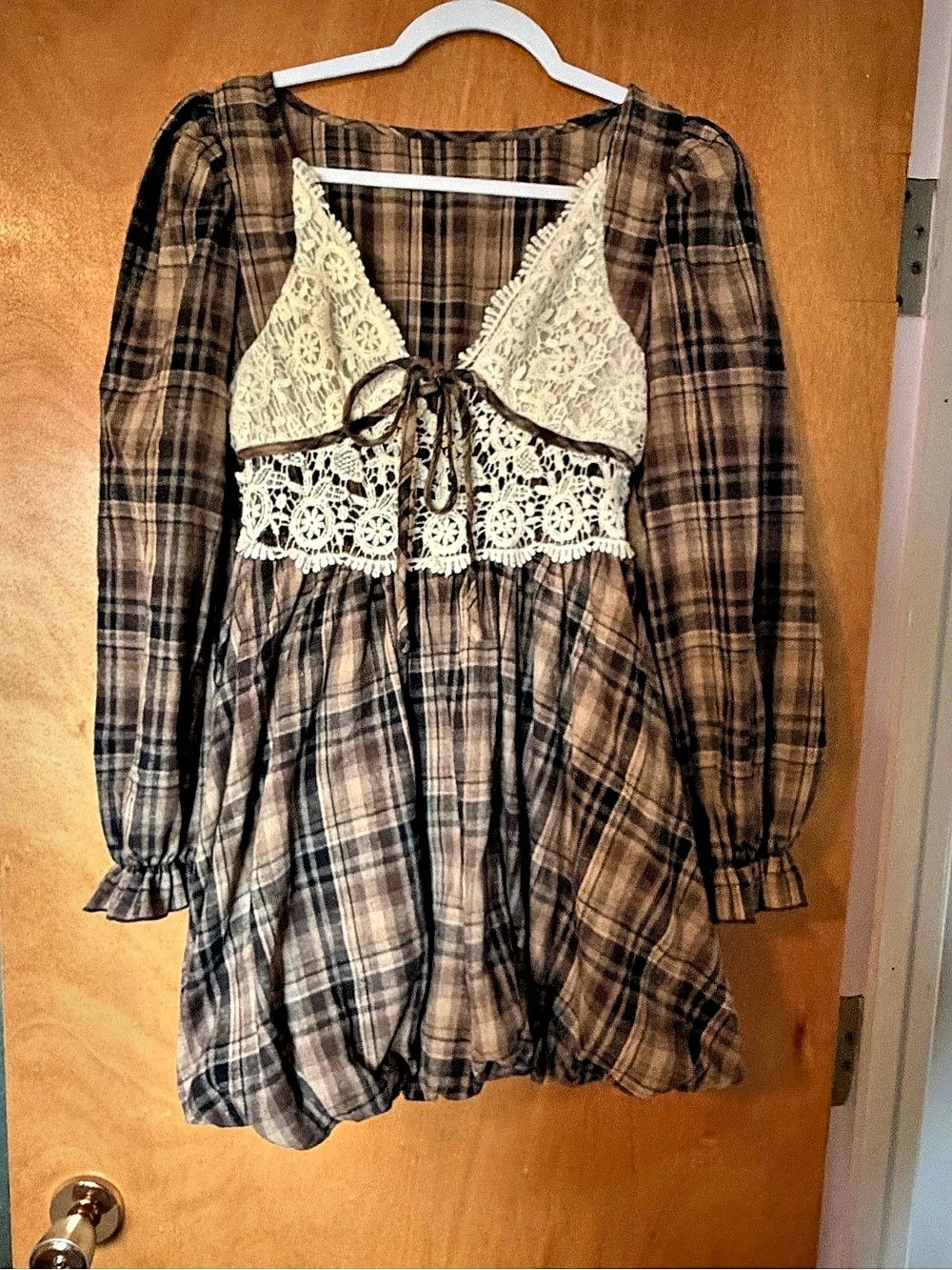 Plaid Lace Mini Dress